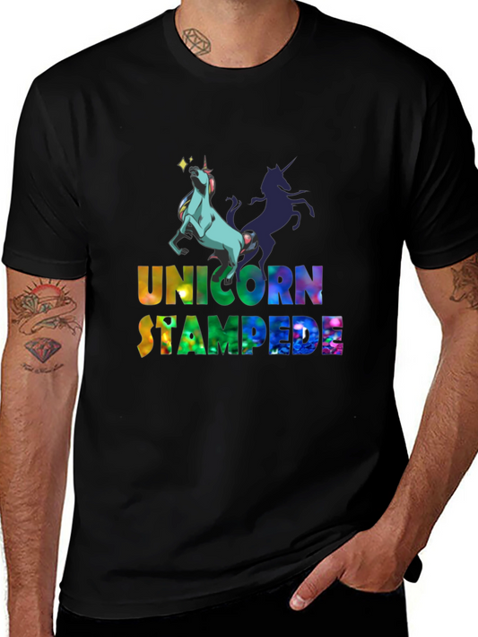 Unicorn Stampede Graphic Tee - Black Cotton T-Shirt