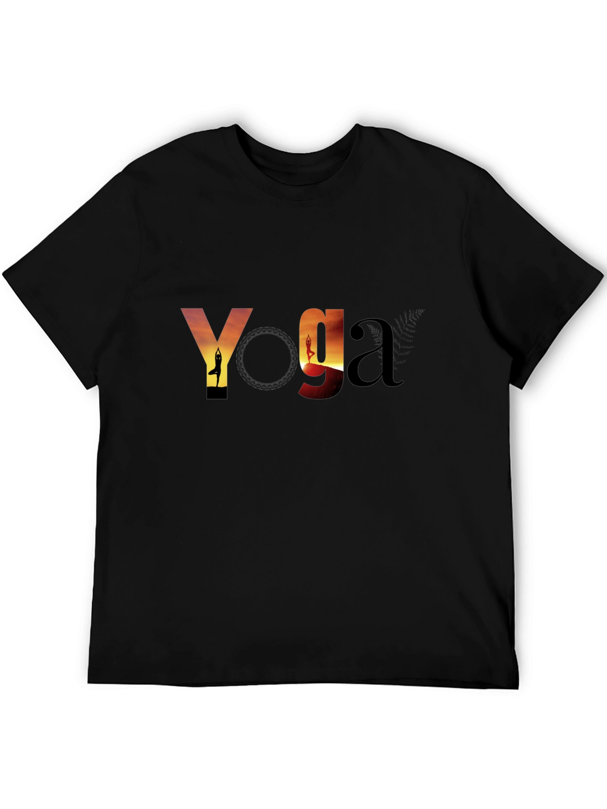 Yoga Sunset Graphic Tee - Black Cotton T-Shirt