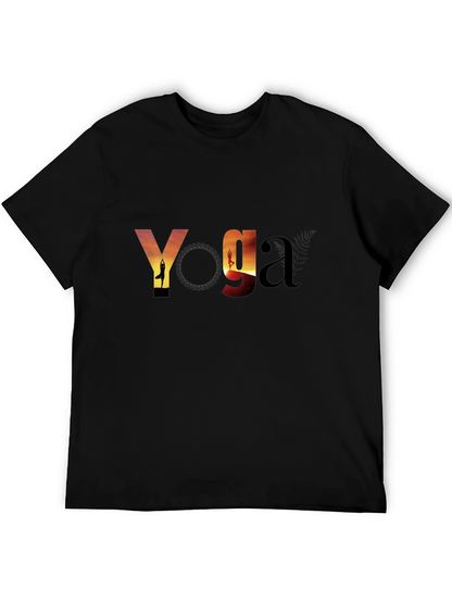 Yoga Sunset Graphic Tee - Black Cotton T-Shirt