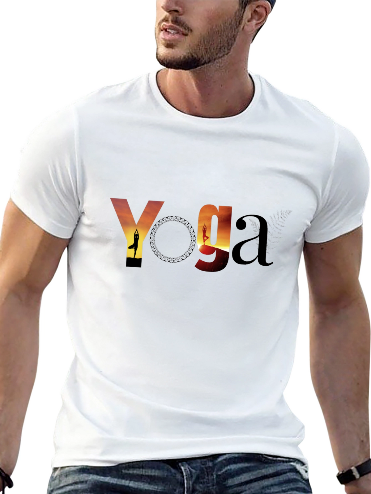 Yoga Sunset Graphic Tee - Black Cotton T-Shirt