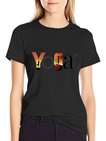 Yoga Sunset Graphic Tee - Black Cotton T-Shirt
