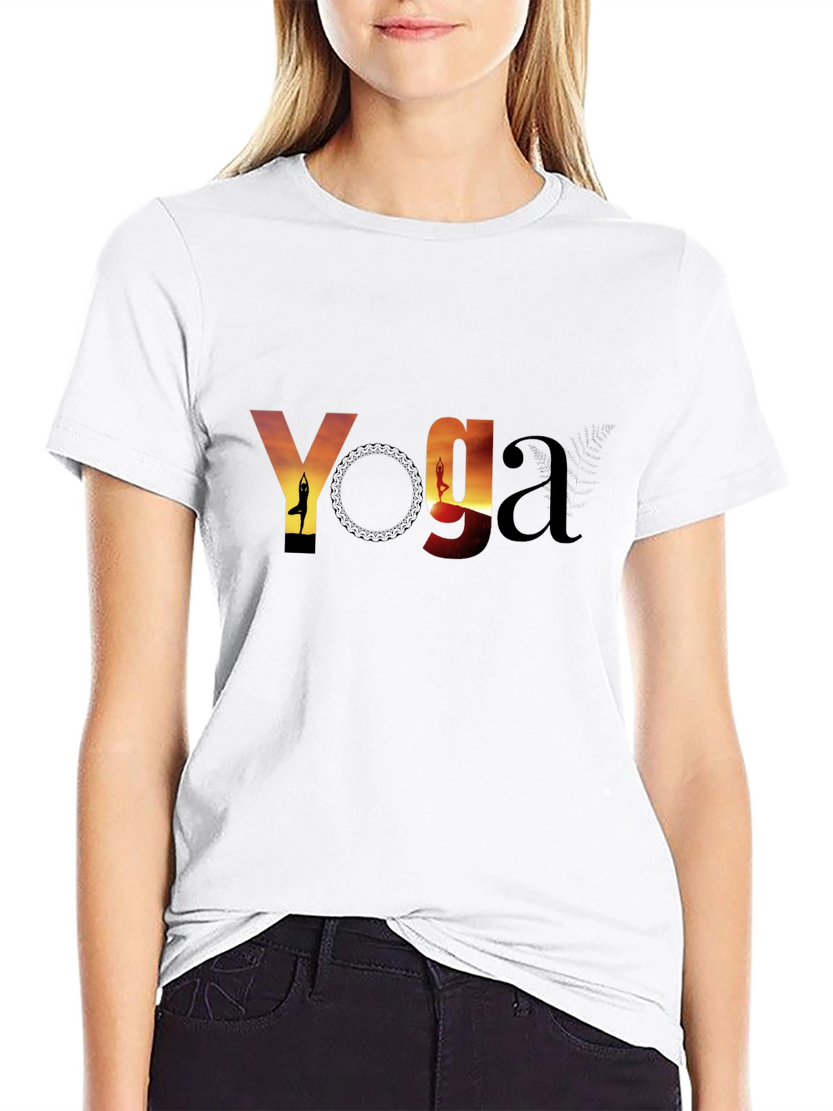 Yoga Sunset Graphic Tee - Black Cotton T-Shirt