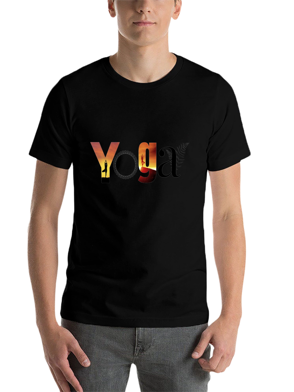 Yoga Sunset Graphic Tee - Black Cotton T-Shirt