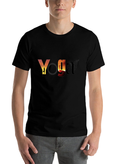Yoga Sunset Graphic Tee - Black Cotton T-Shirt