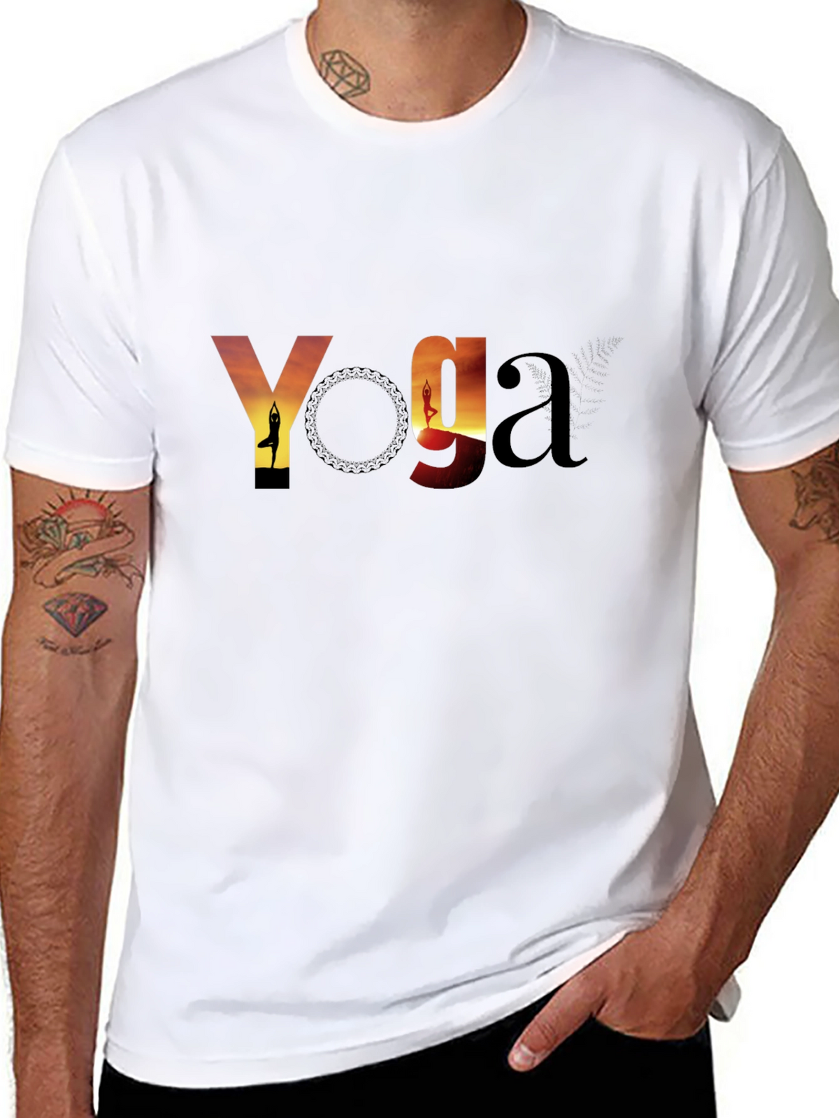 Yoga Sunset Graphic Tee - Black Cotton T-Shirt