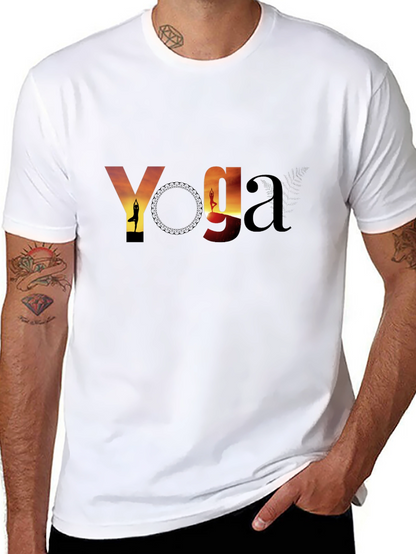 Yoga Sunset Graphic Tee - Black Cotton T-Shirt
