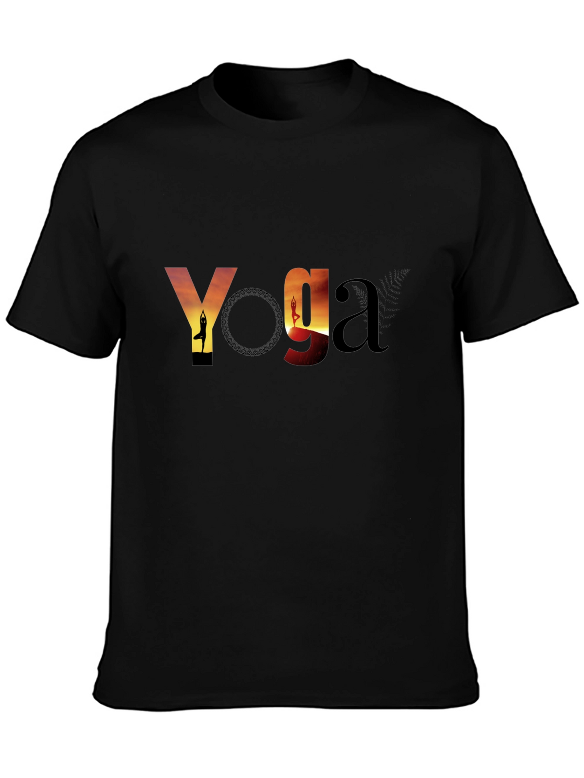 Yoga Sunset Graphic Tee - Black Cotton T-Shirt