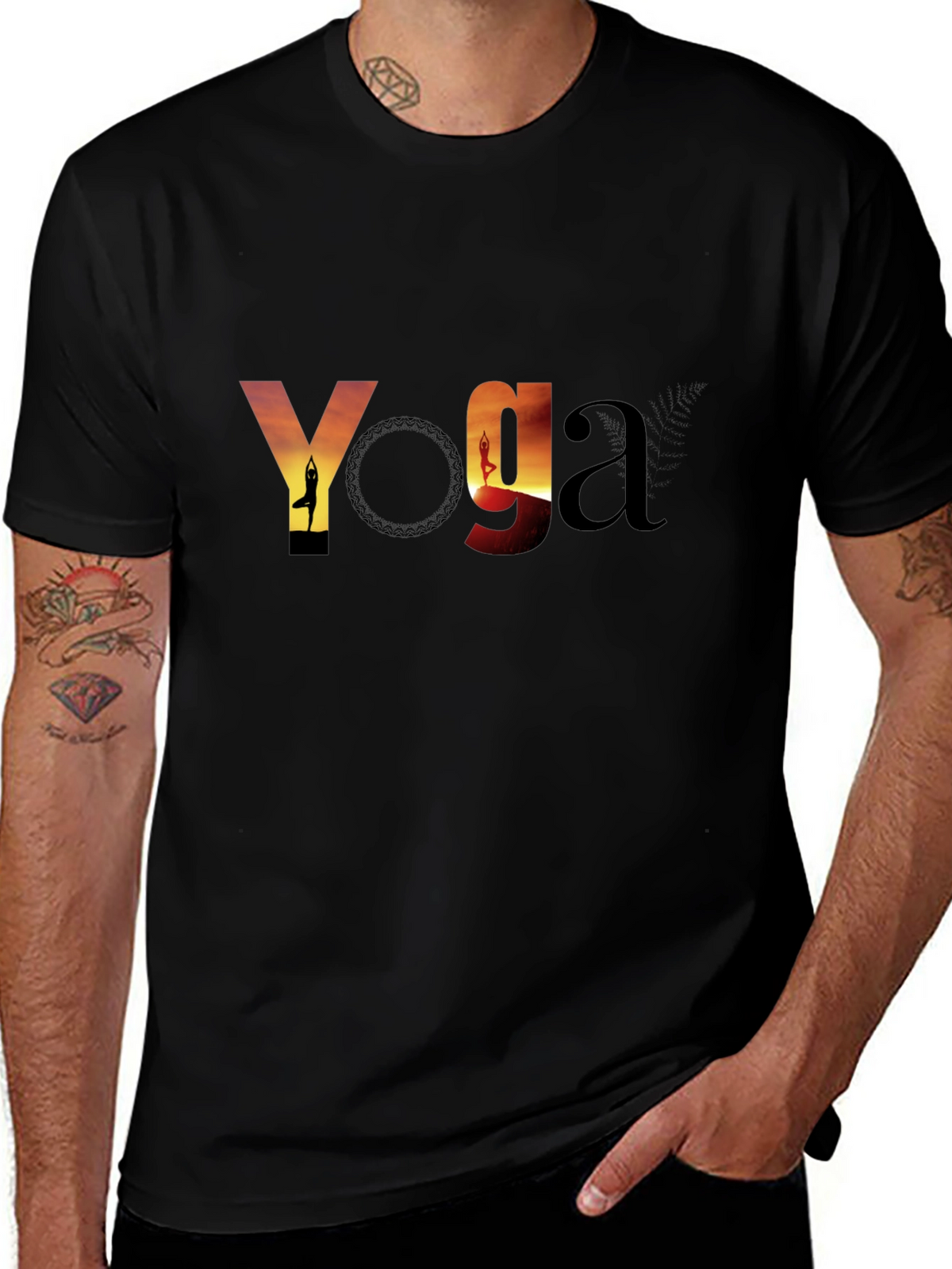 Yoga Sunset Graphic Tee - Black Cotton T-Shirt