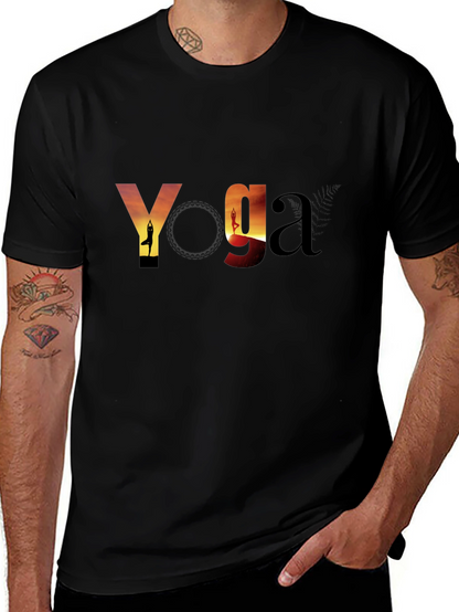 Yoga Sunset Graphic Tee - Black Cotton T-Shirt