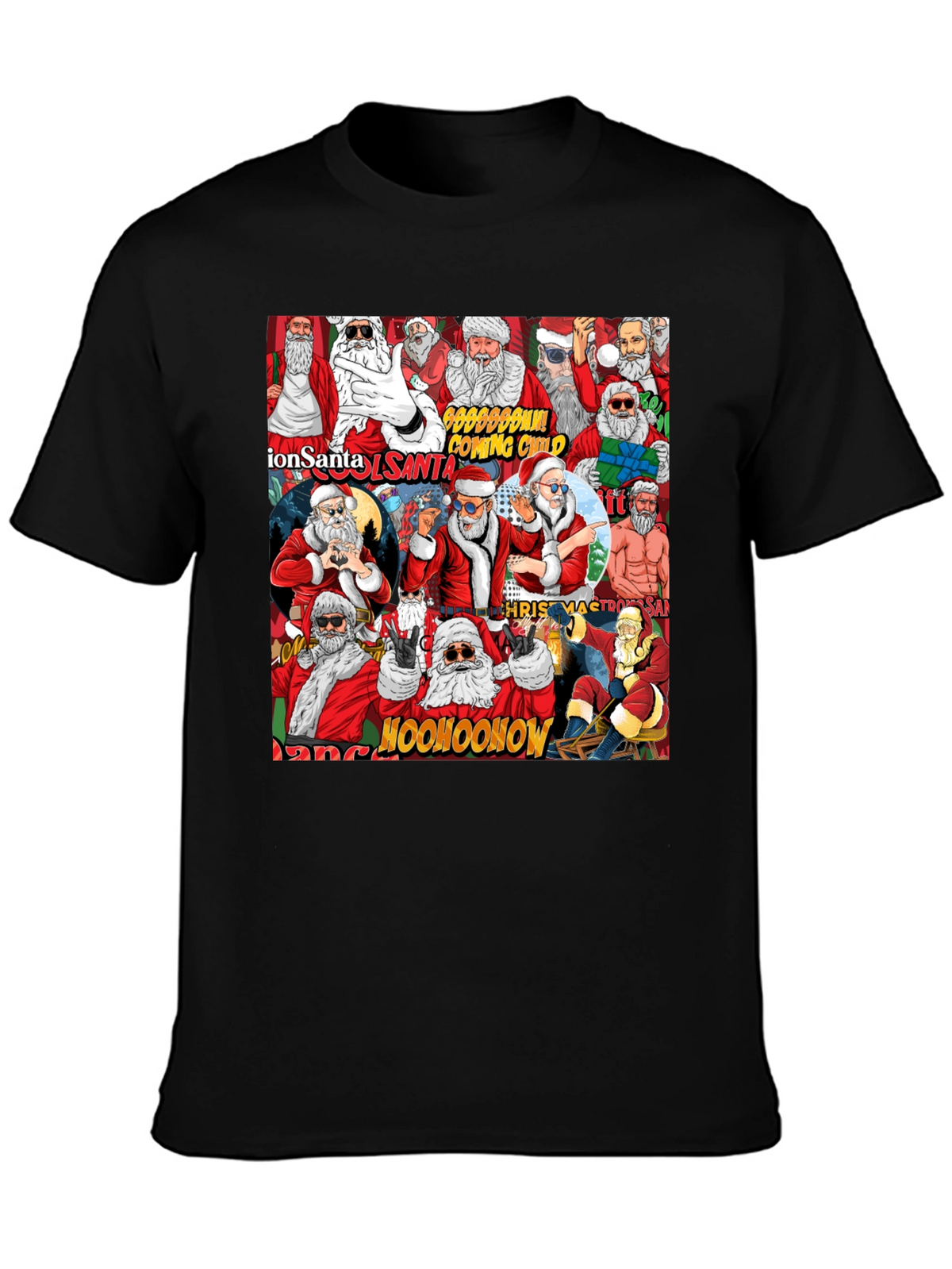 Cool Santa Collage Black T-Shirt