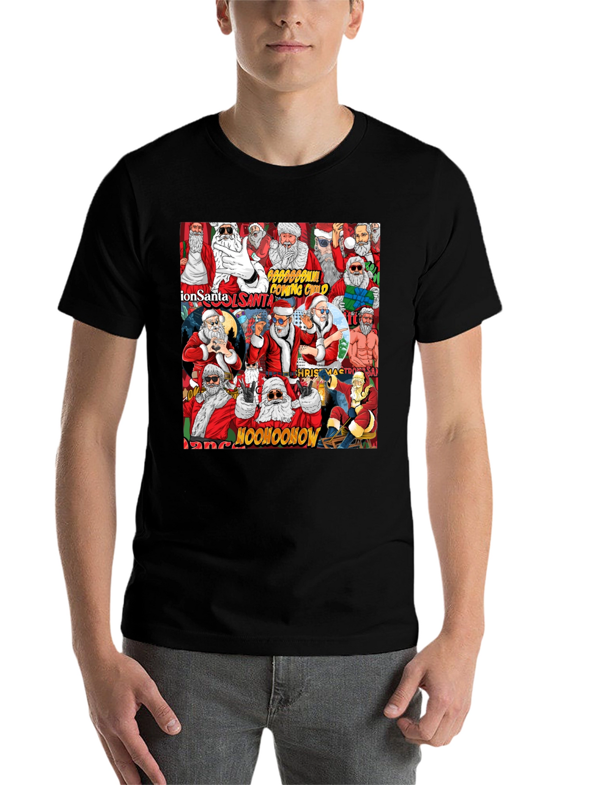Cool Santa Collage Black T-Shirt