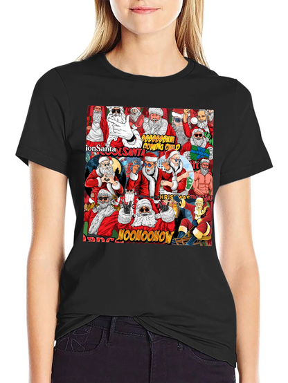Cool Santa Collage Black T-Shirt