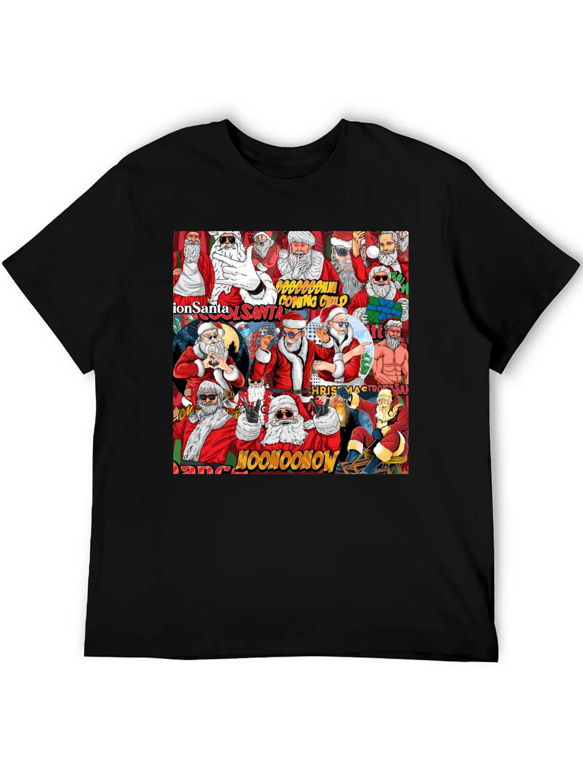 Cool Santa Collage Black T-Shirt