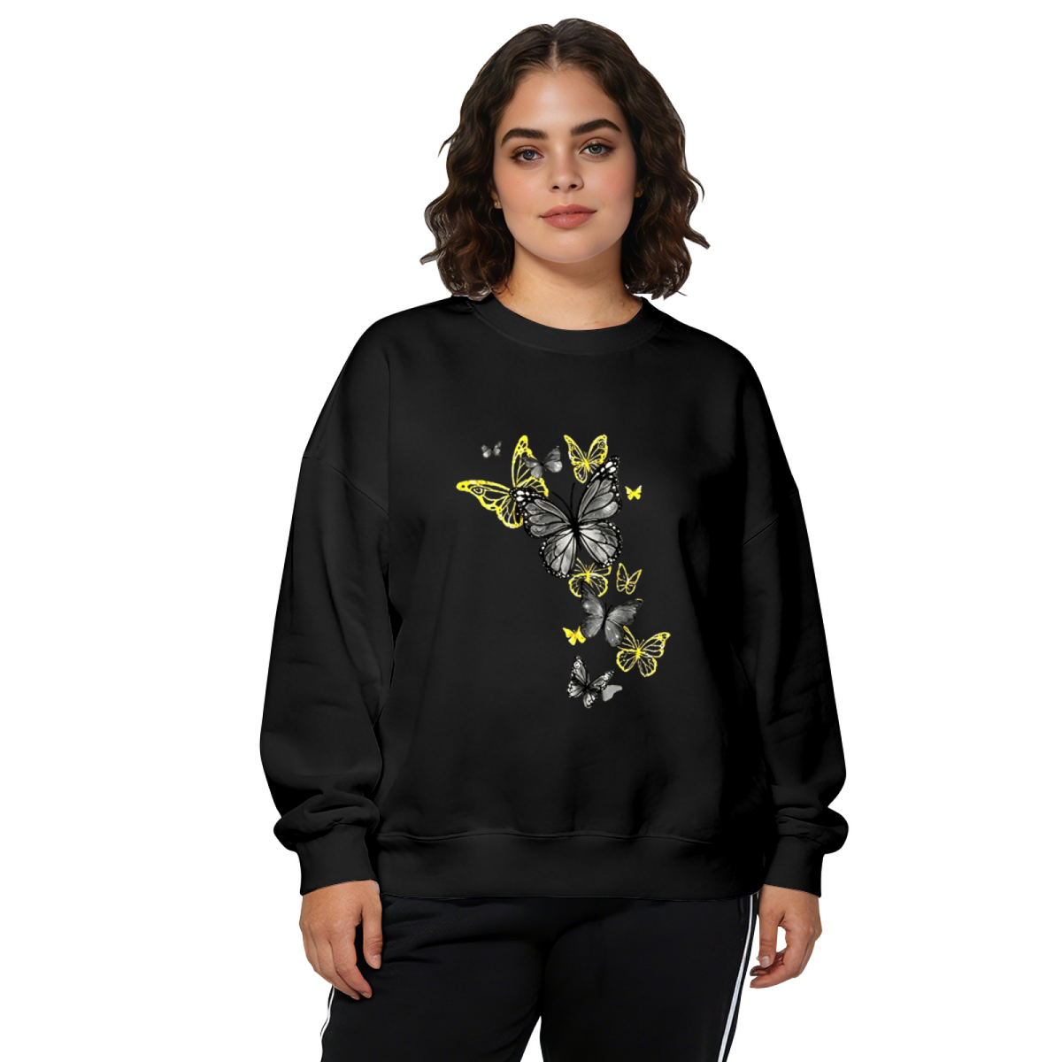 Chic Black & Yellow Butterfly Art Design Crewneck Sweatshirt
