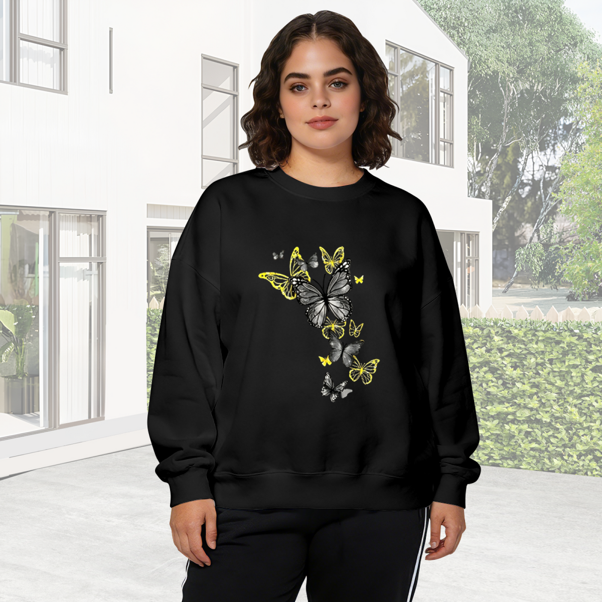 Chic Black & Yellow Butterfly Art Design Crewneck Sweatshirt