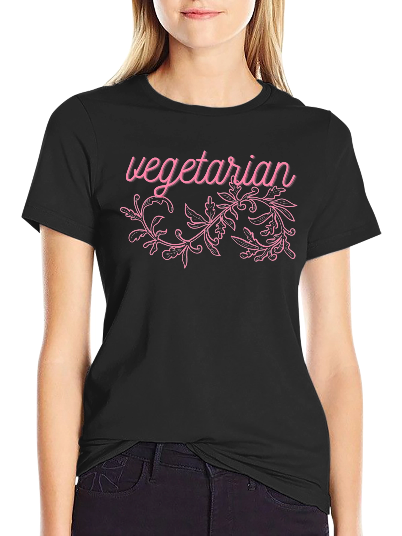 Vegetarian Graphic Print Black T-Shirt