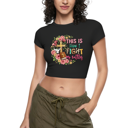 Floral Cross This Is How I Fight My Battles Grey Crop Tee ¨C Faith Christian Top 18.