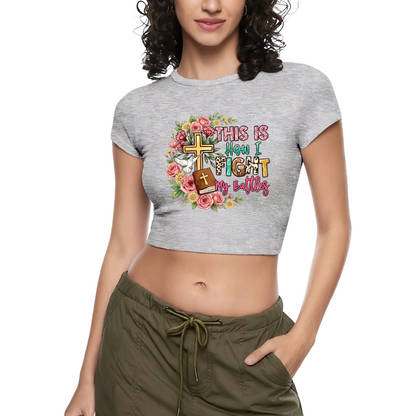 Floral Cross This Is How I Fight My Battles Grey Crop Tee ¨C Faith Christian Top 18.