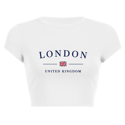 Classic LONDON UK Flag Minimal White Crop Tee