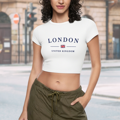 Classic LONDON UK Flag Minimal White Crop Tee