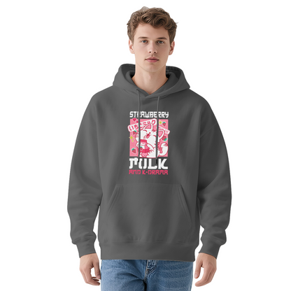 Japanese Strawberry Milk Cat Gray Hoodie, Unisex Anime Cute Plush Hoodie