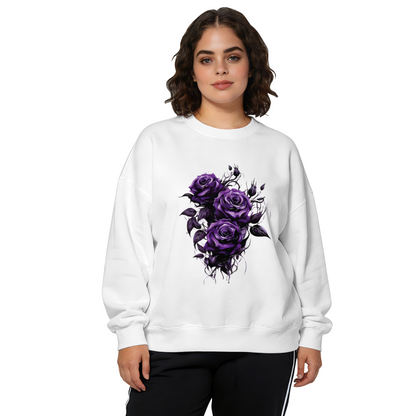 Edgy Gothic Purple Rose Black Base Crewneck Sweatshirt