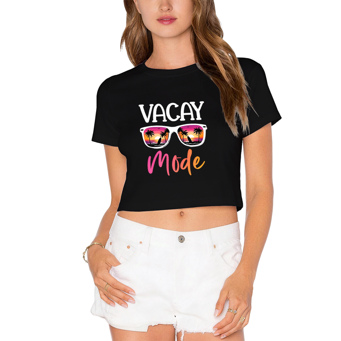Vacay Mode Beach Sunglasses Summer Crop Tee