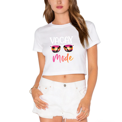 Vacay Mode Beach Sunglasses Summer Crop Tee
