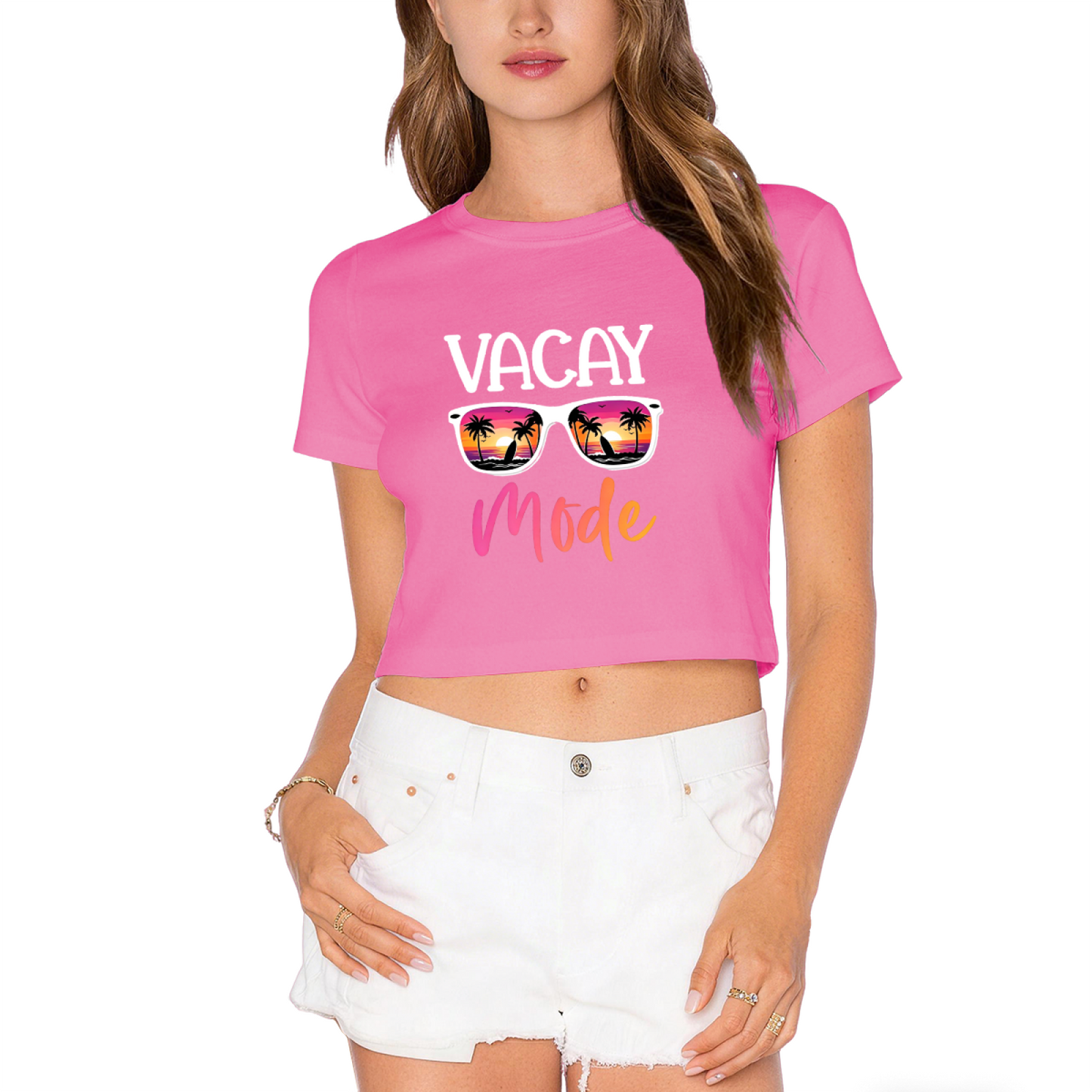 Vacay Mode Beach Sunglasses Summer Crop Tee