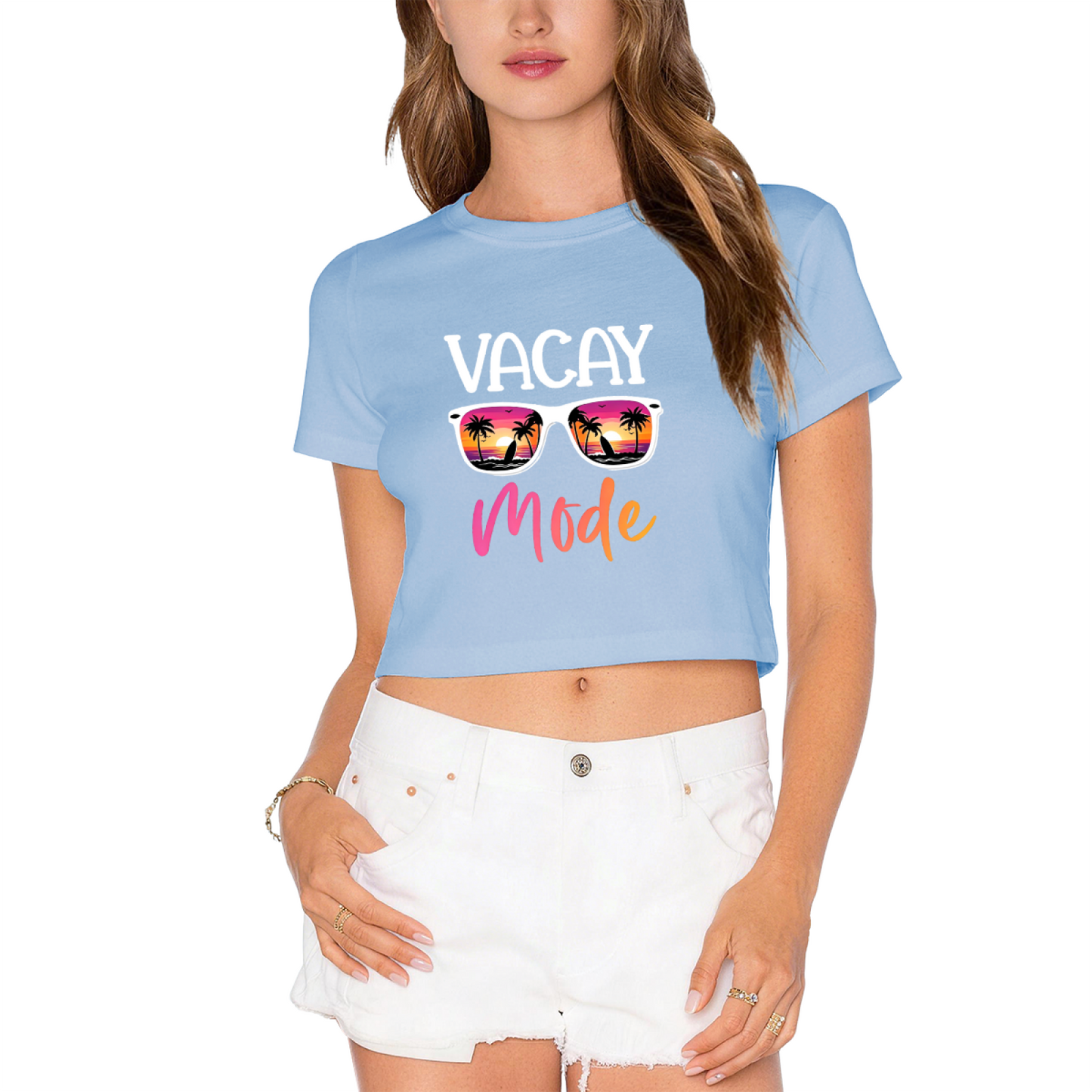 Vacay Mode Beach Sunglasses Summer Crop Tee