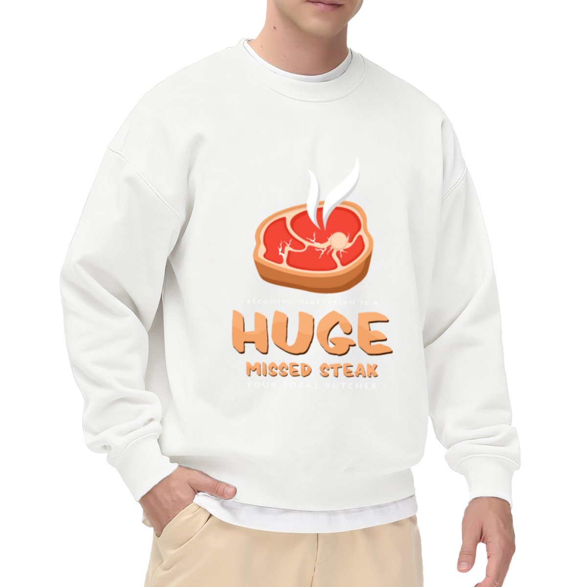 Huge Missed Steak Funny Butcher Meat Lover Crewneck Sweatshirt