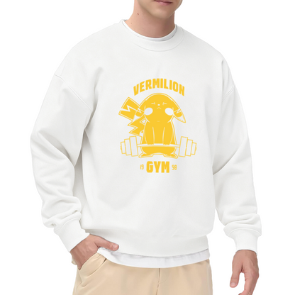 Vermilion Gym Pikachu Weightlifting Retro Anime Gym Crewneck Sweatshirt