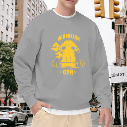 Vermilion Gym Pikachu Weightlifting Retro Anime Gym Crewneck Sweatshirt