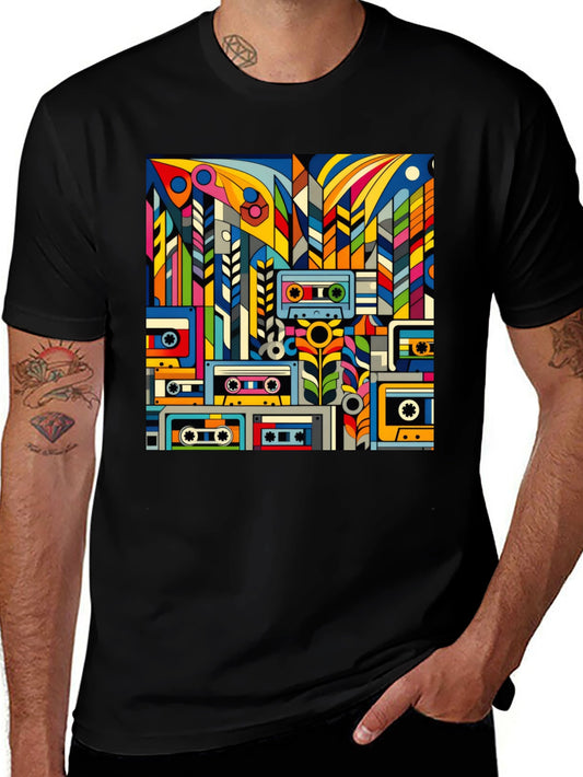 Retro Cassette Tape Art Black T-Shirt