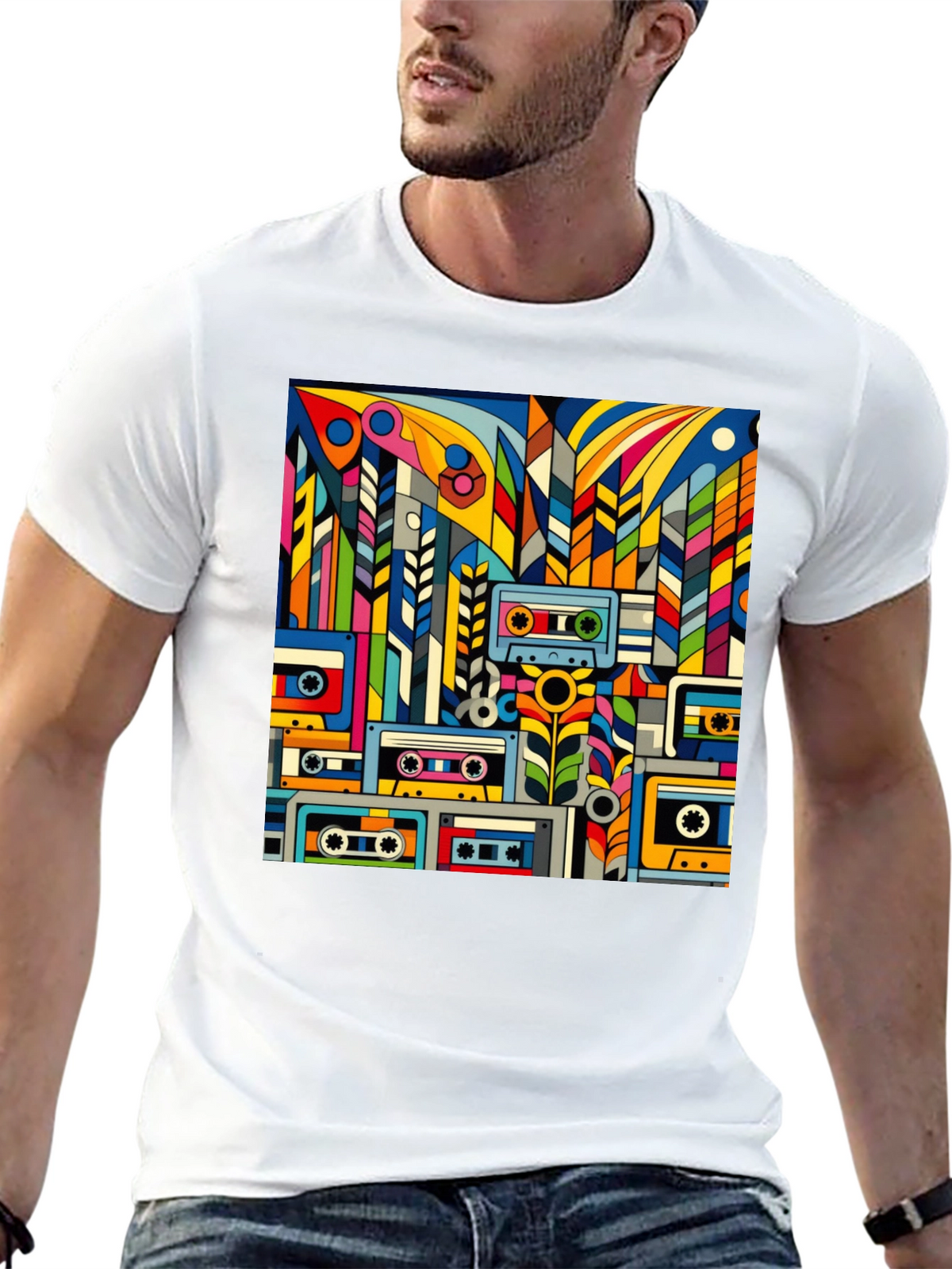 Retro Cassette Tape Art Black T-Shirt