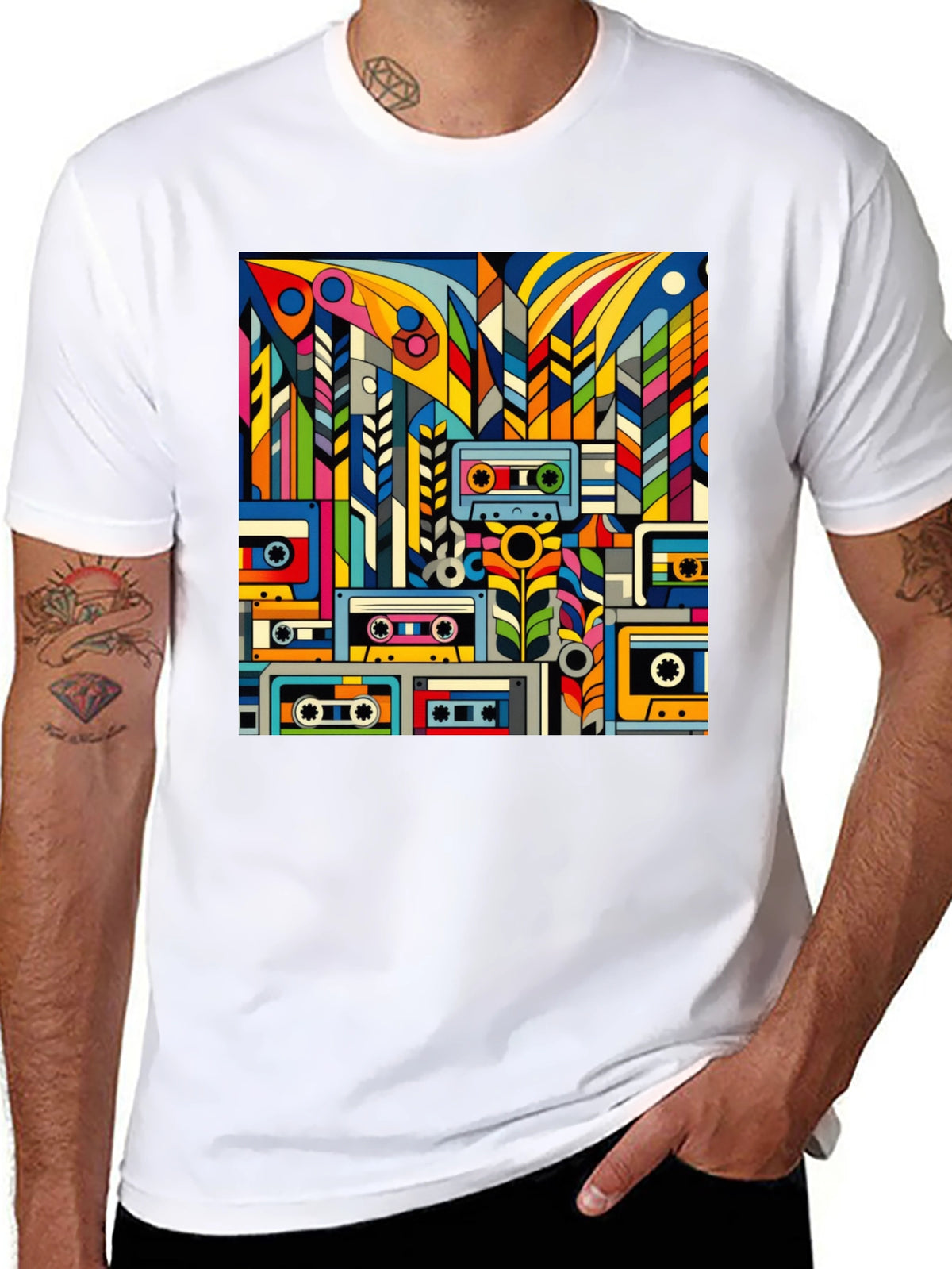 Retro Cassette Tape Art Black T-Shirt