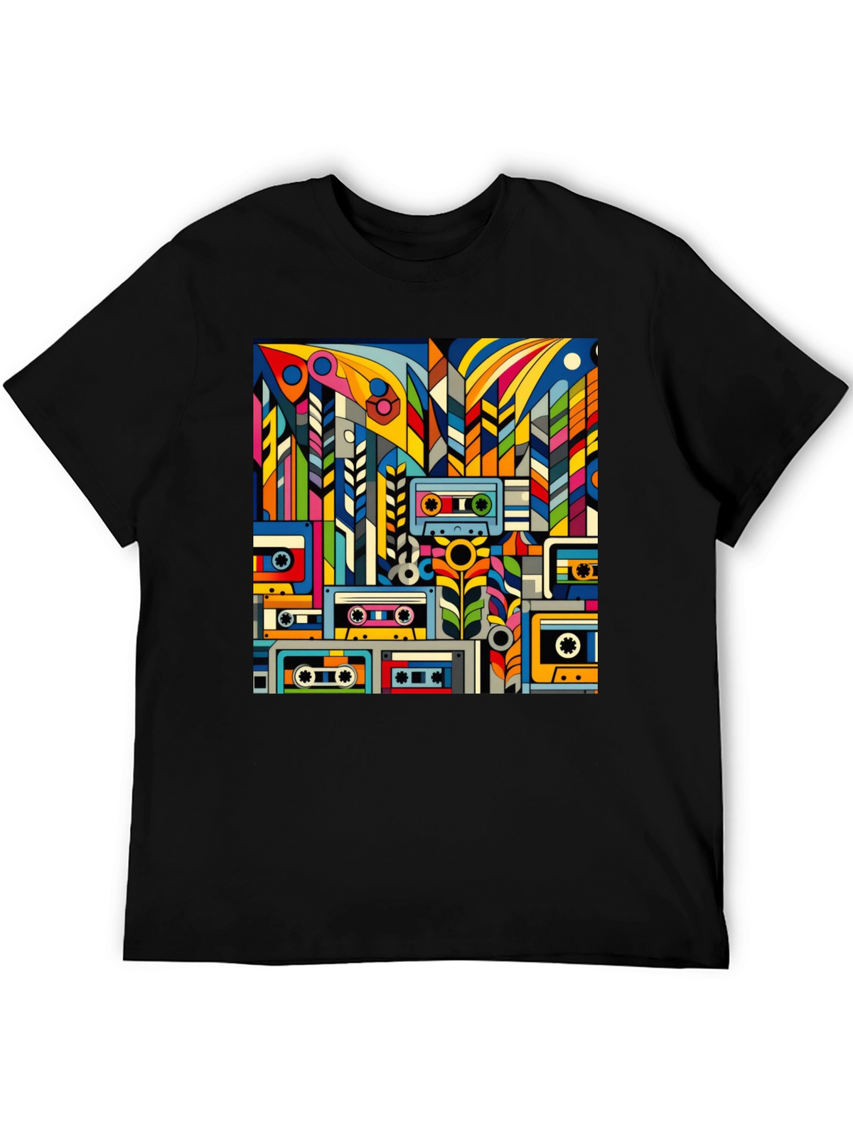 Retro Cassette Tape Art Black T-Shirt
