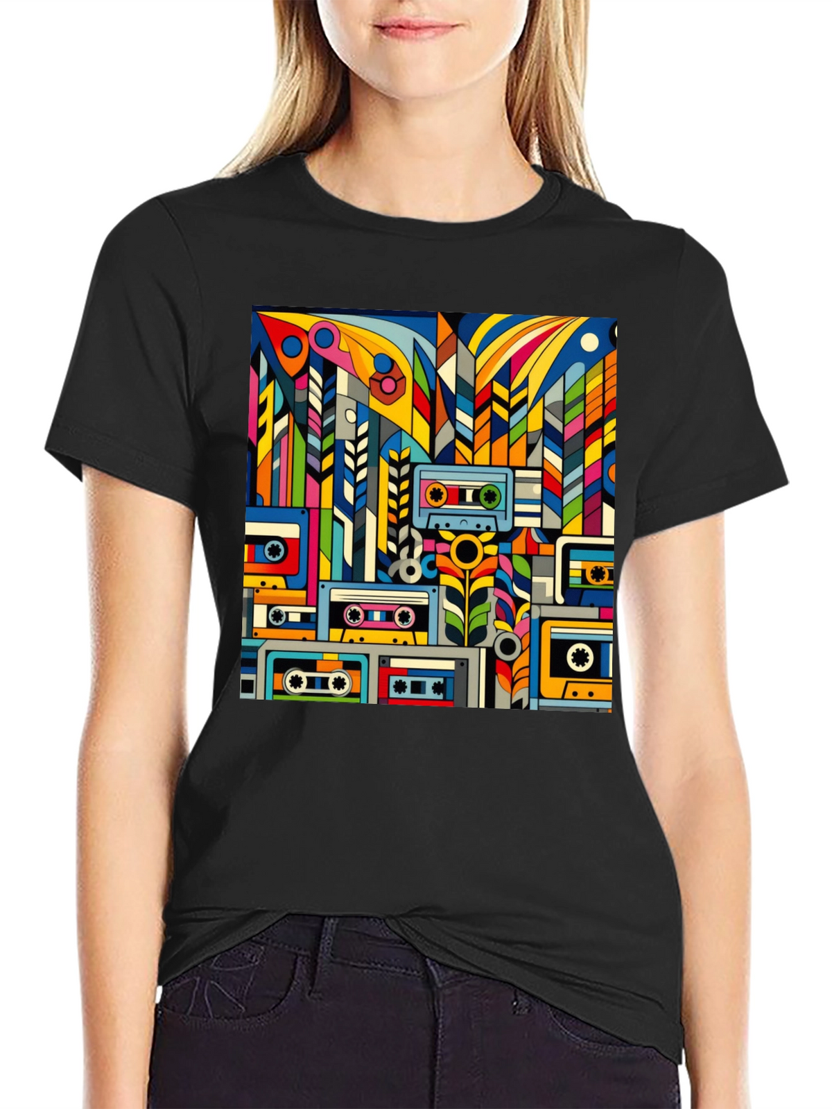 Retro Cassette Tape Art Black T-Shirt