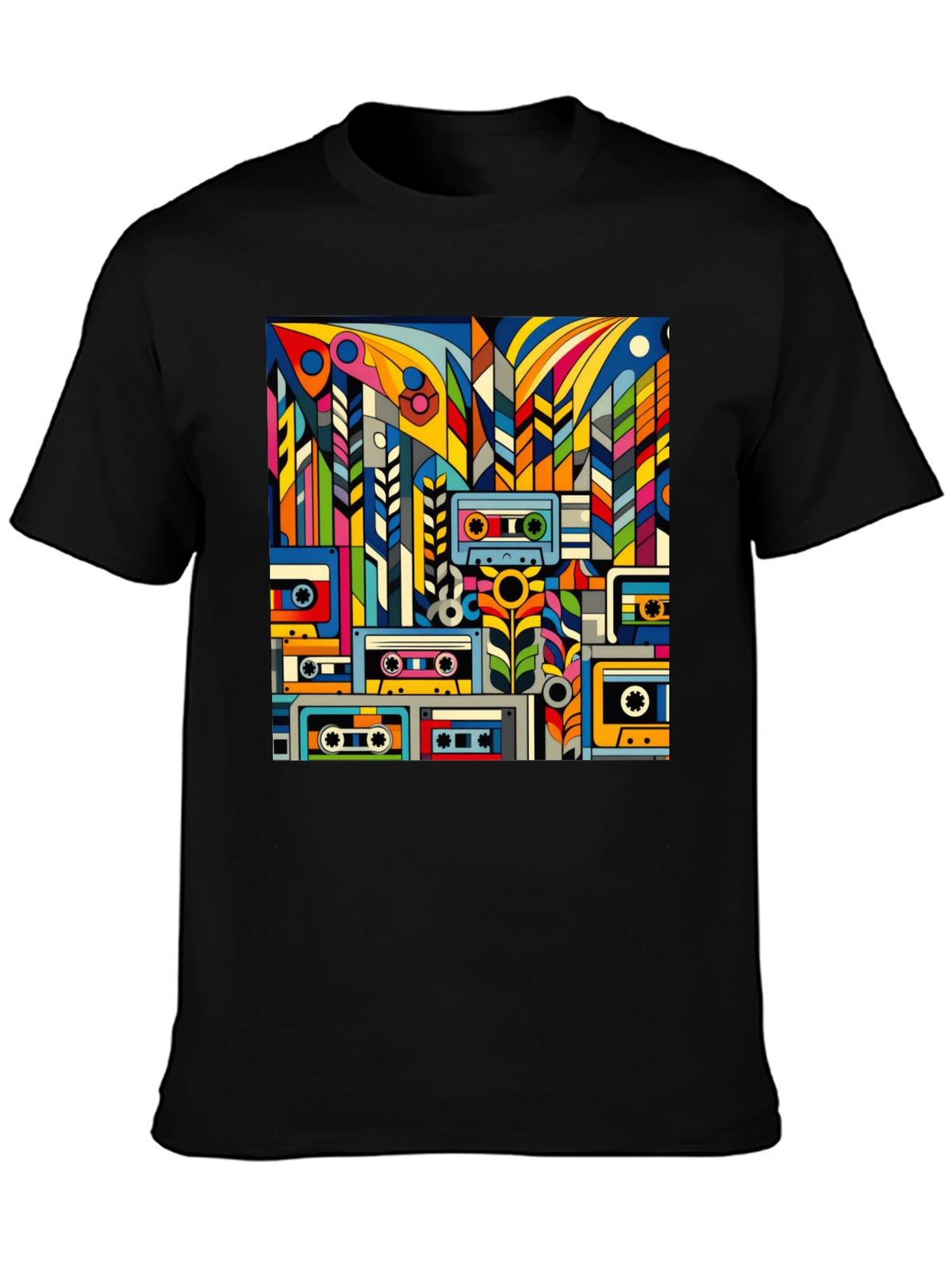Retro Cassette Tape Art Black T-Shirt