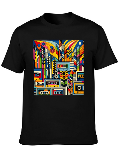 Retro Cassette Tape Art Black T-Shirt