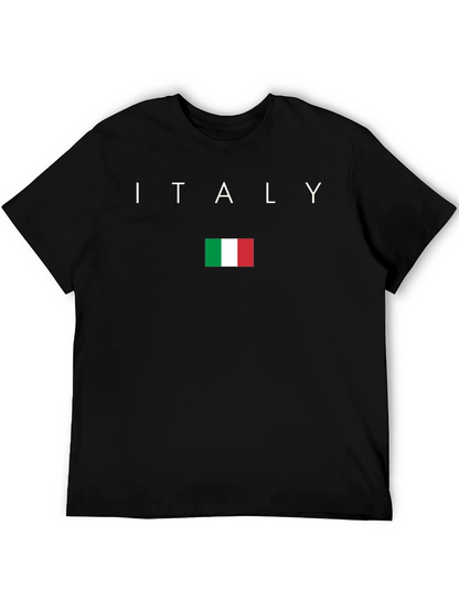 Italy Flag Graphic Tee - Black Cotton T-Shirt
