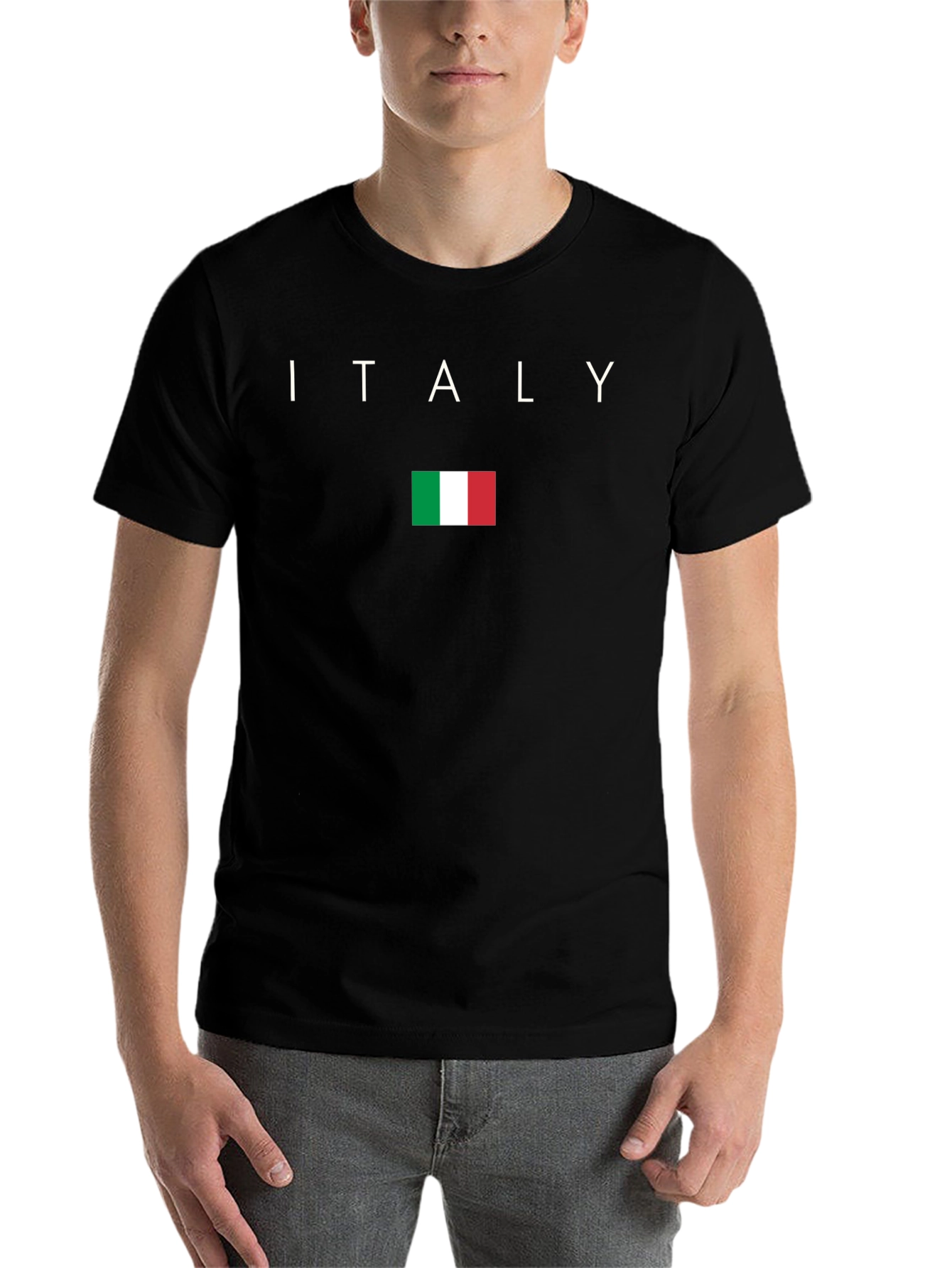 Italy Flag Graphic Tee - Black Cotton T-Shirt