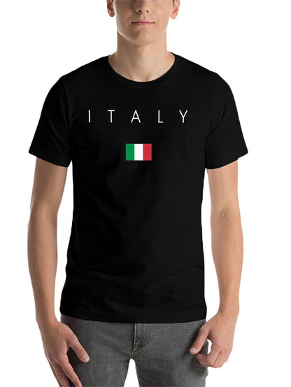 Italy Flag Graphic Tee - Black Cotton T-Shirt