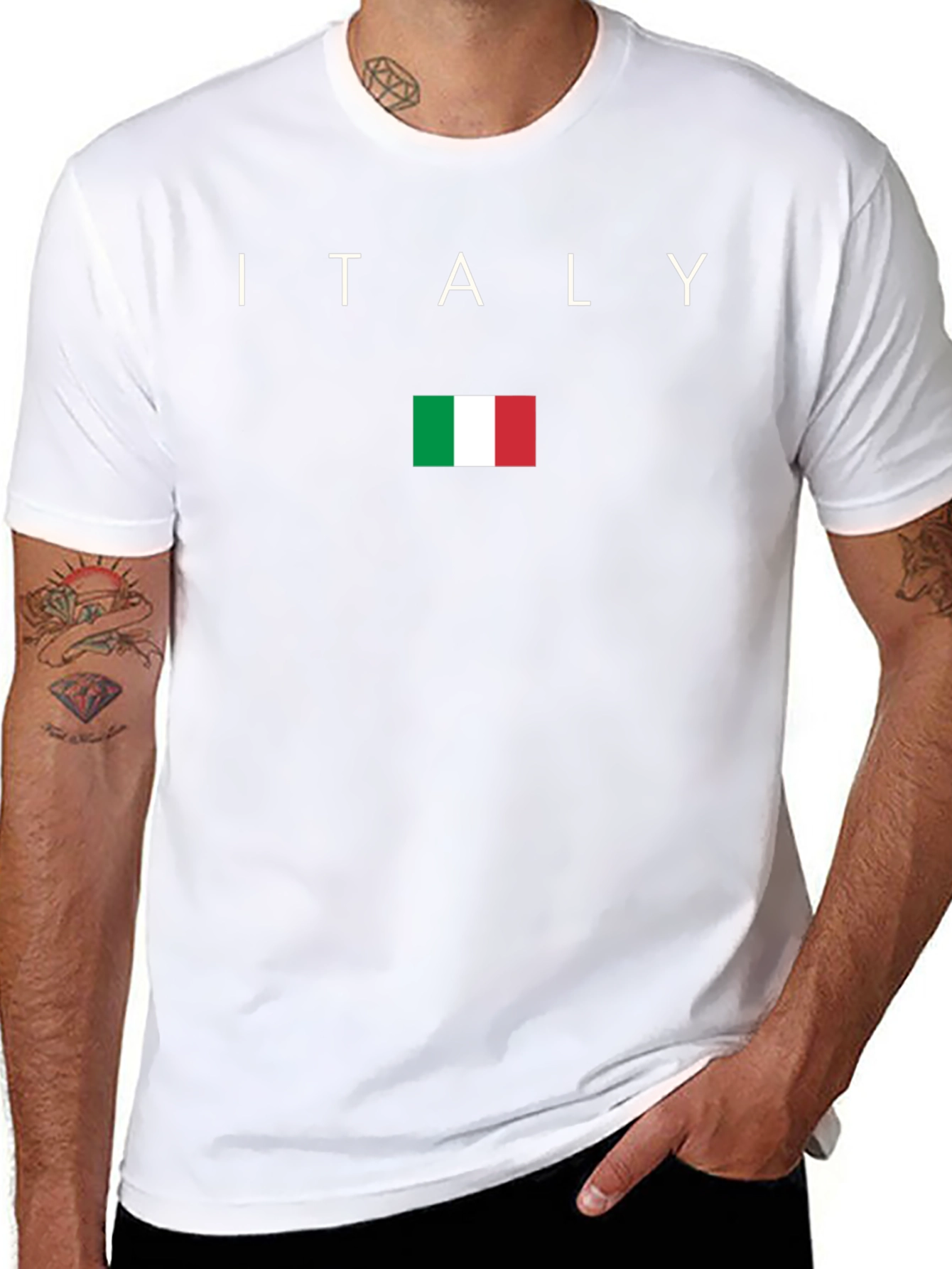 Italy Flag Graphic Tee - Black Cotton T-Shirt