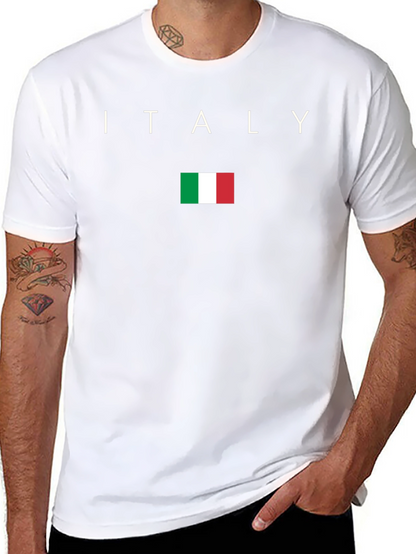 Italy Flag Graphic Tee - Black Cotton T-Shirt
