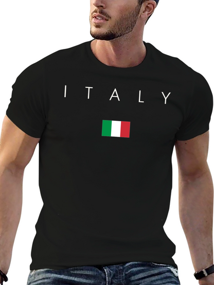 Italy Flag Graphic Tee - Black Cotton T-Shirt