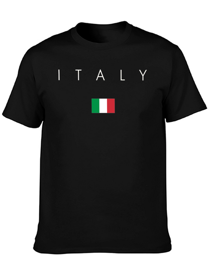 Italy Flag Graphic Tee - Black Cotton T-Shirt
