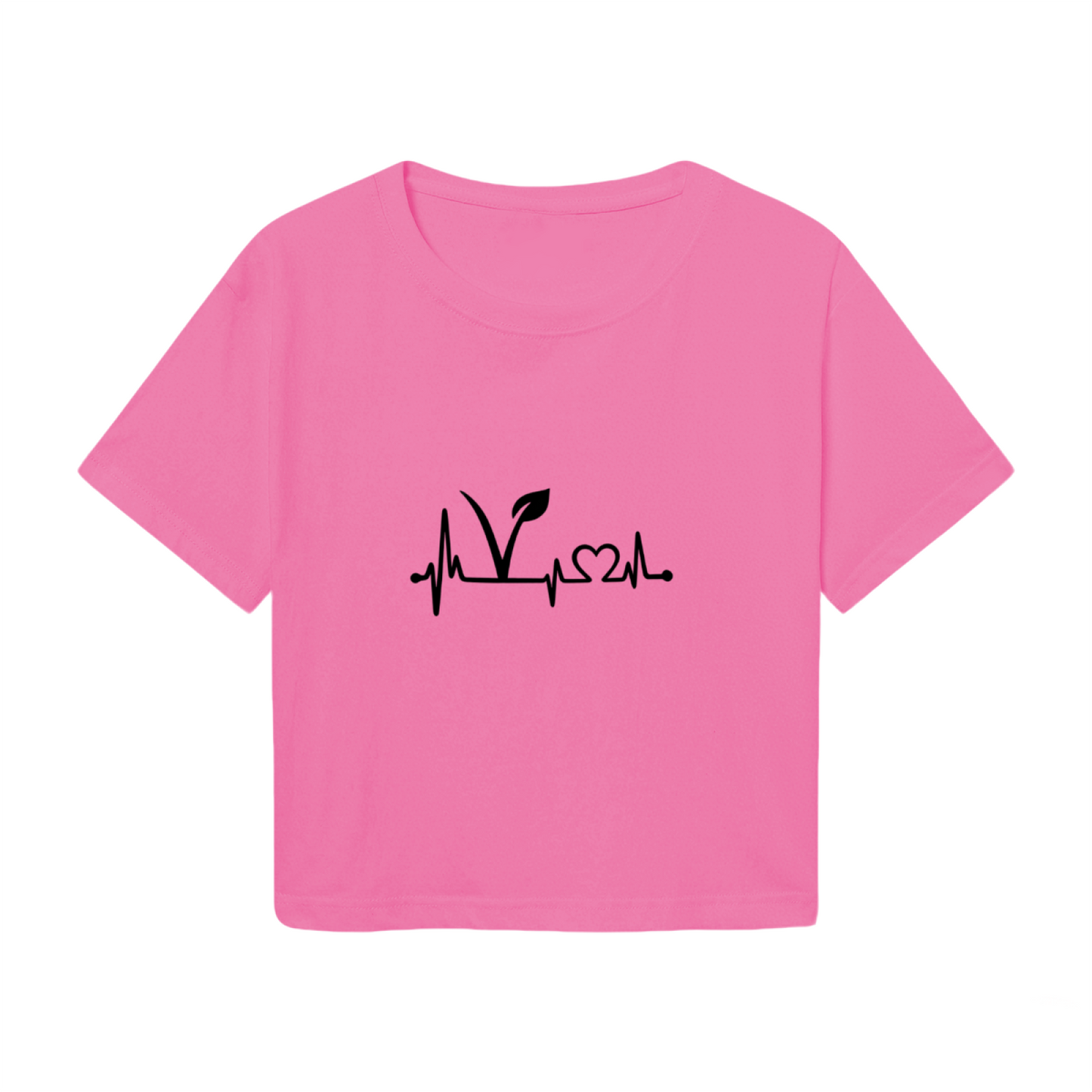 Plant Lover Heartbeat Eco Vegan Pink Graphic  Tee