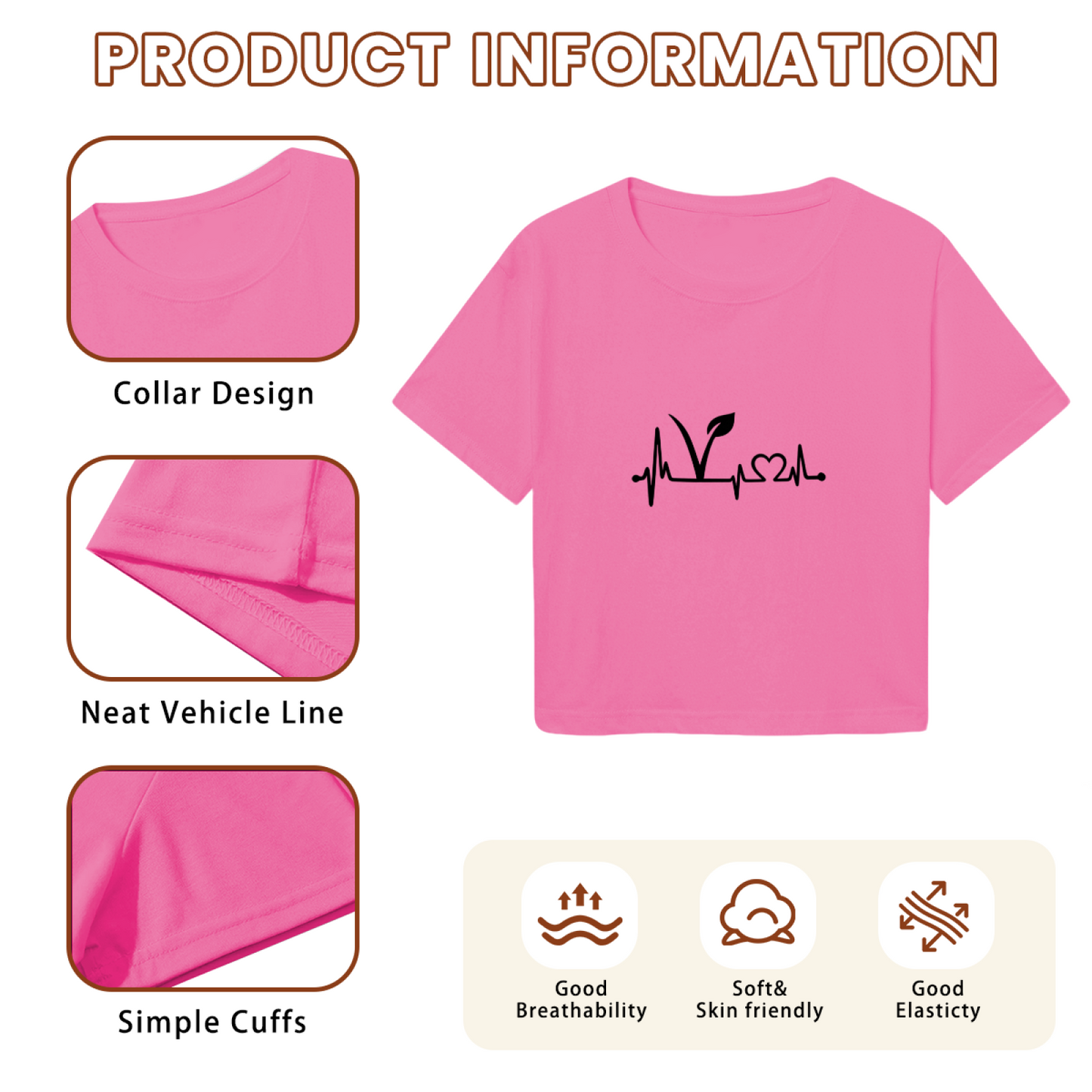 Plant Lover Heartbeat Eco Vegan Pink Graphic  Tee