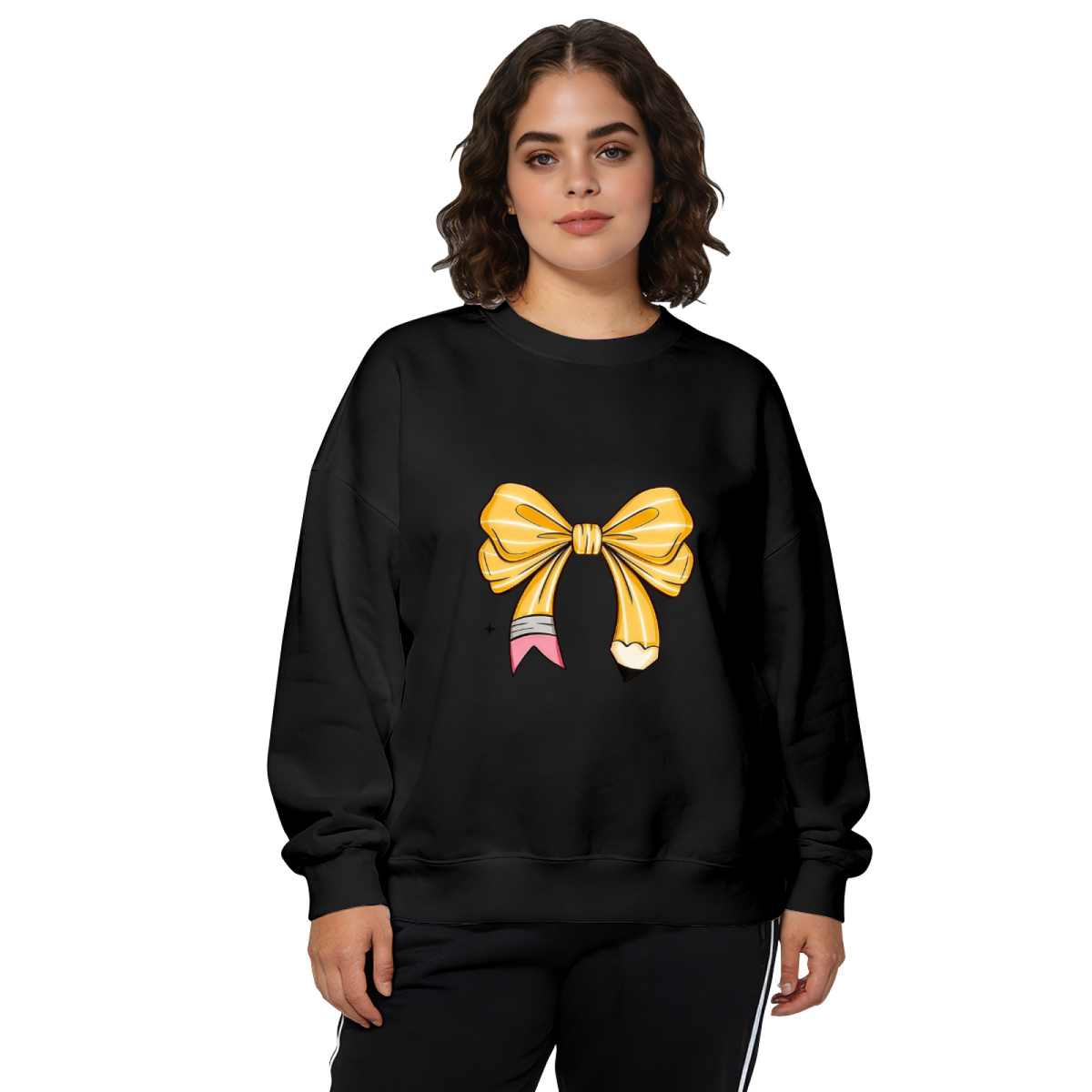 Cute Pencil Bow Fun Art Black Crewneck Sweatshirt